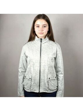 Kensie Girl Grey Utility Jacket Soft Zip-Up Moto Style with Pocket Detail Size L